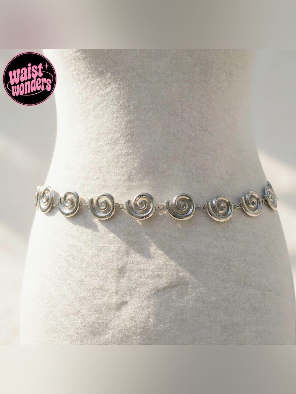 Y2K 2000s style Silver Spiral Chain Belt with Silver Spiral Charms